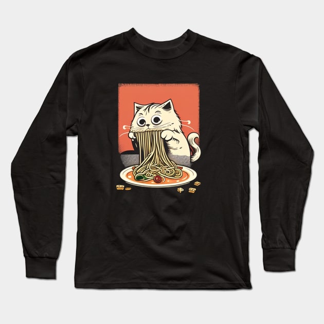 CAT EATING SPAGUETTI Long Sleeve T-Shirt by TheABStore